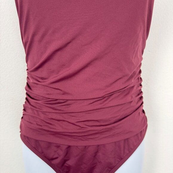 La Blanca Island Goddess Burgundy One Piece Swimsuit Size 10 Adjustable Strap - Picture 2 of 9